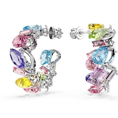 Rhodium Plated Multicolour Crystal Hoop Earrings. Color: white | Doucet Latendresse