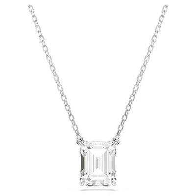 Rhodium-Plated Emerald-Cut Crystal Pendant Necklace. Color: white | Doucet Latendresse