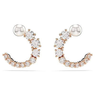 Rose Gold Plated Hoop Earrings with Pearl and Round Crystals. Color: pink | Doucet Latendresse