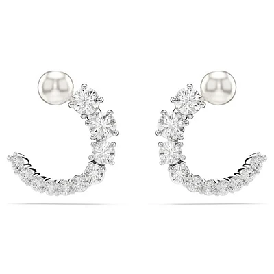 Rhodium Plated Hoop Earrings with Round Crystals. Color: white | Doucet Latendresse