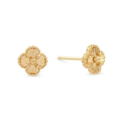 10K Gold Floral Stud Earrings. Color: yellow | Doucet Latendresse