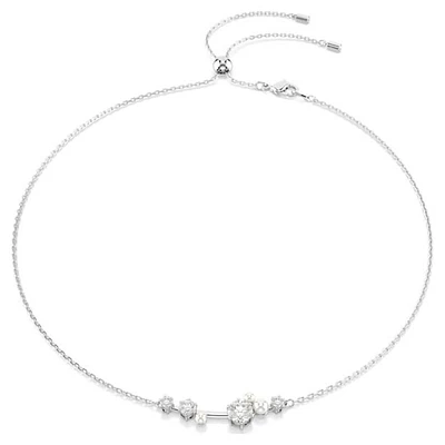 Rhodium-Plated Adjustable Necklace with Crystal and Pearl Accents. Color: white | Doucet Latendresse