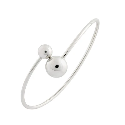 Sterling Silver Bangle with Dual Ball Design and Rhodium Finish. Color: white | Doucet Latendresse