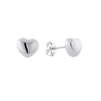 Sterling Silver Heart Stud Earrings with Rhodium Finish. Color: white | Doucet Latendresse