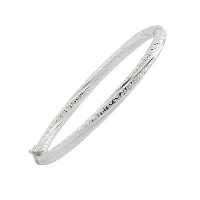 Sterling Silver Hammered Bangle with Rhodium Finish. Color: white | Doucet Latendresse