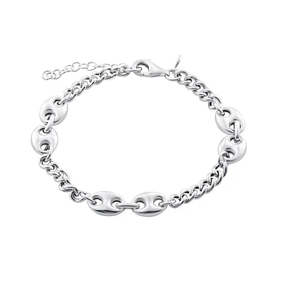 Sterling Silver Oval Links Bracelet with Rhodium Finish. Color: white | Doucet Latendresse