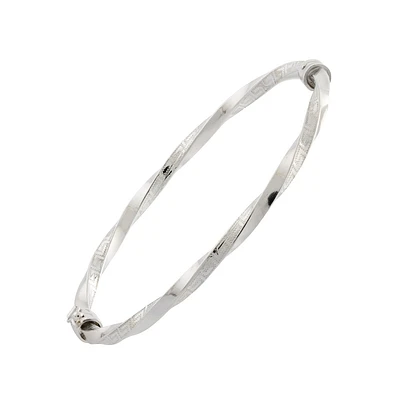 Sterling Silver Twisted Bangle Bracelet with Rhodium Finish. Color: white | Doucet Latendresse