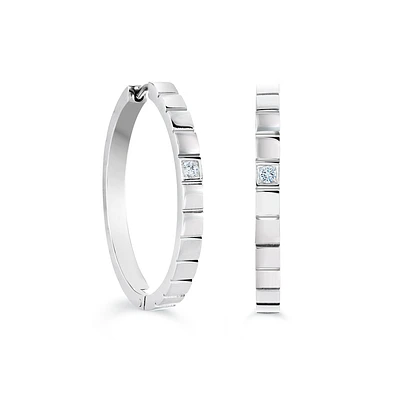 Stainless Steel Hoop Earrings with Cubic Zirconia - 30mm. Color: white | Doucet Latendresse
