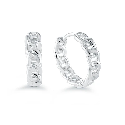Stainless Steel Hoop Earrings with Chain Design. Color: white | Doucet Latendresse