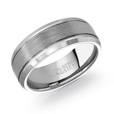 Men's Brushed Tungsten Ring with Polished Edges – 8mm. Color: gray | Doucet Latendresse