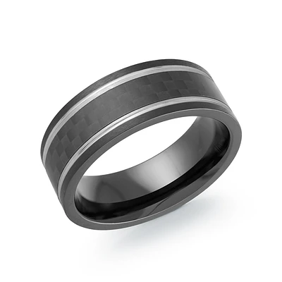 Men's Steel Ring with Carbon Fiber Inlay – 8mm. Color: black | Doucet Latendresse