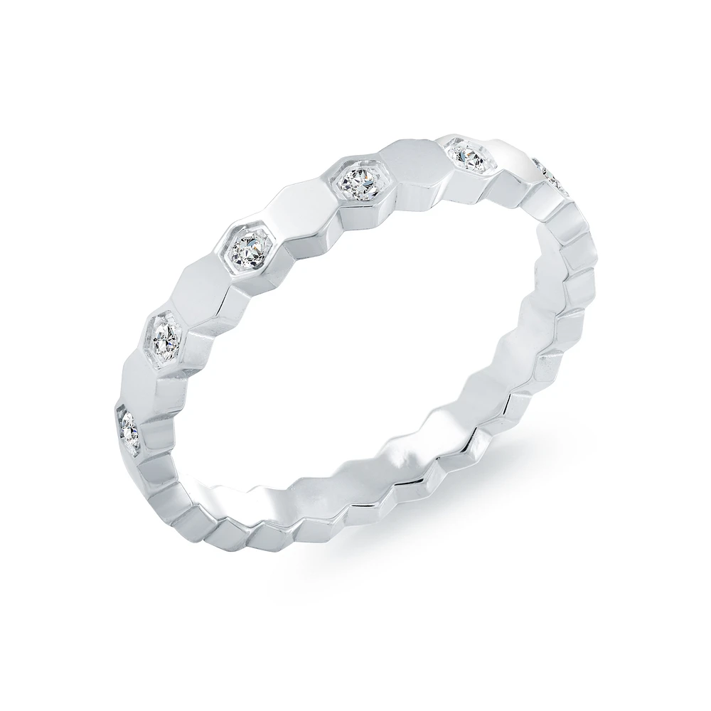 Stainless Steel Hexagonal Band Ring with Cubic Zirconia Accents | Doucet Latendresse