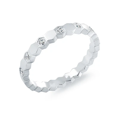 Stainless Steel Hexagonal Band Ring with Cubic Zirconia Accents | Doucet Latendresse
