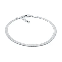 Stainless Steel Herringbone Anklet with Cubic Zirconia Charm - 4mm, 9