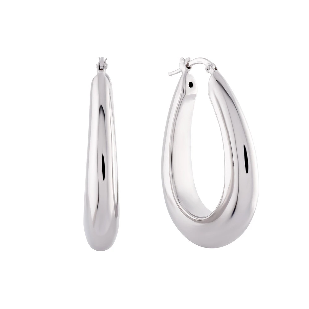 Sterling Silver Teardrop Hoop Earrings with Rhodium Finish | Doucet Latendresse