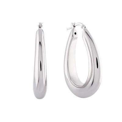 Sterling Silver Teardrop Hoop Earrings with Rhodium Finish | Doucet Latendresse