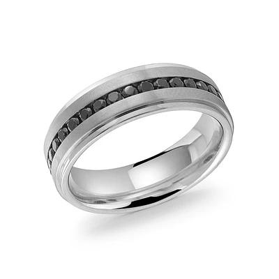 Stainless Steel Band with Black Cubic Zirconia Inlay - 7mm. Color: gray | Doucet Latendresse