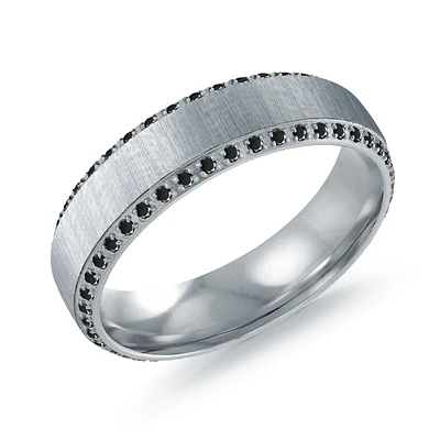 Stainless Steel Ring with Black Cubic Zirconia Accents – 6mm. Color: gray | Doucet Latendresse