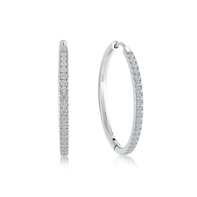 Stainless Steel Hoop Earrings with Cubic Zirconia – 29.5mm. Color: gray | Doucet Latendresse