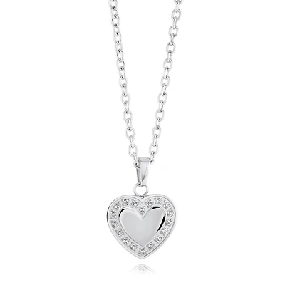 Stainless Steel Heart Pendant Necklace with Cubic Zirconia – 18