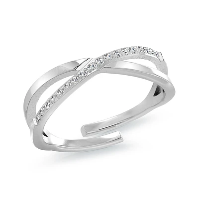 Stainless Steel Crossover Ring with Cubic Zirconia. Color: gray | Doucet Latendresse