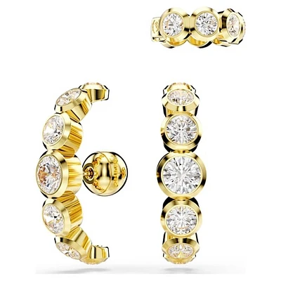 Gold Plated Bezel Set Crystal Hoop Earrings. Color: yellow | Doucet Latendresse