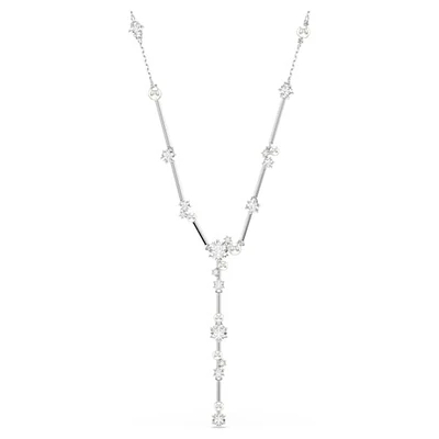 Constella Rhodium Plated Y-Necklace with Crystals and Pearls – 38 to 48 cm. Color: white | Doucet Latendresse