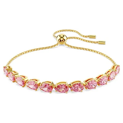 Gold Tone Pink Pear Cut Crystal Tennis Bracelet – Adjustable. Color: yellow | Doucet Latendresse