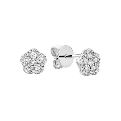 Boucles d’Oreilles Fixes en Or Blanc 10K avec Diamants – Motif Floral en Pavé. Color: blanc | Doucet Latendresse
