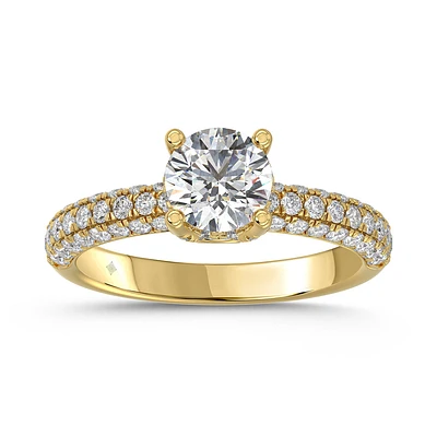 Bague de Fiançailles en Or Jaune 14K avec Diamant de Laboratoire Rond et Anneau Pavé Double. Color: jaune | Doucet Latendresse
