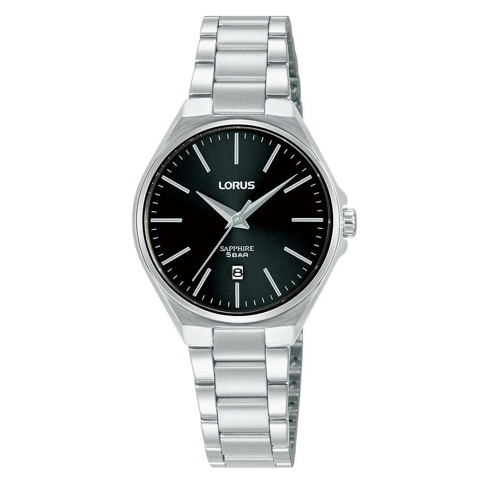 Montre Lorus en Acier Inoxydable 28 mm – Cadran Noir, Verre Saphir | Doucet Latendresse