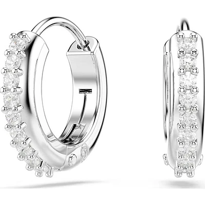 Boucles d’Oreilles Anneaux Dormeuses Dexterity en Cristal Plaqué Rhodium par Swarovski. Color: blanc | Doucet Latendresse
