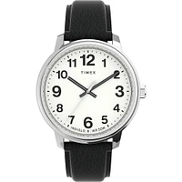 Timex Easy Reader Watch – 38mm White Dial, Black Leather Strap | Doucet Latendresse