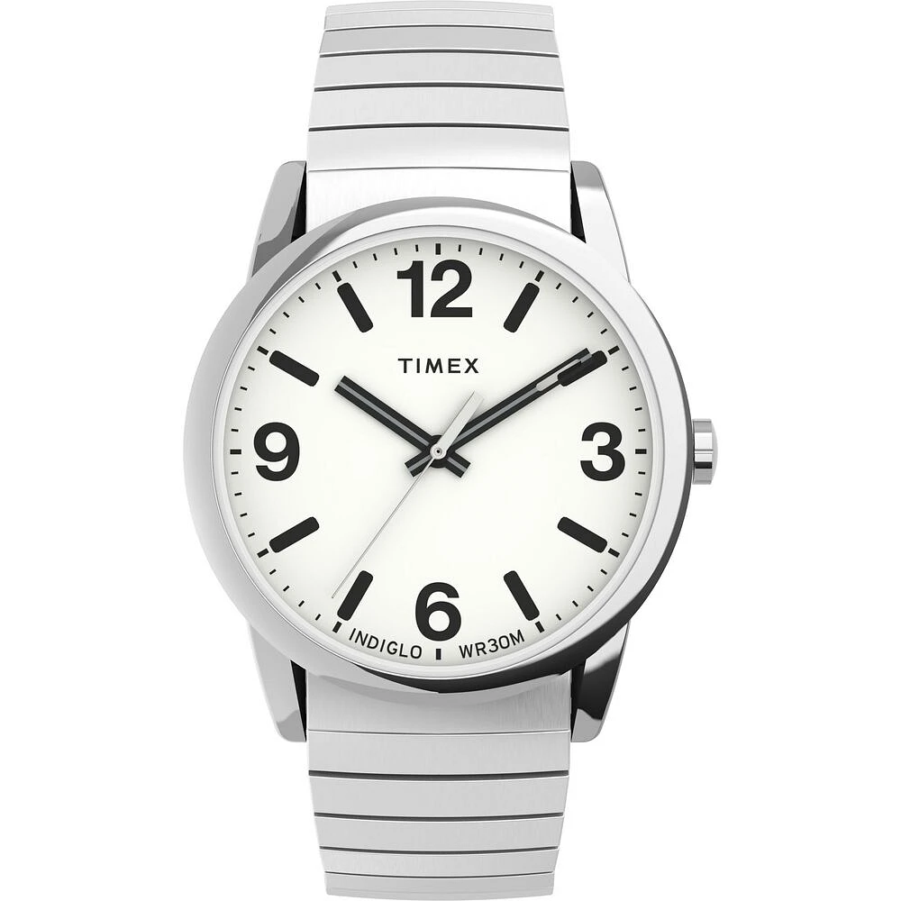 Montre Timex Easy Reader – 35mm, Cadran Blanc, Bracelet Extensible Argenté | Doucet Latendresse