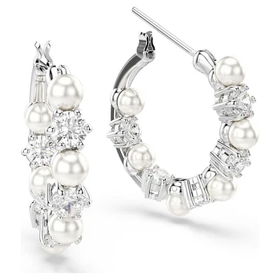 Swarovski Matrix Crystal-Pearl Hoop Earrings - 18mm. Color: white | Doucet Latendresse
