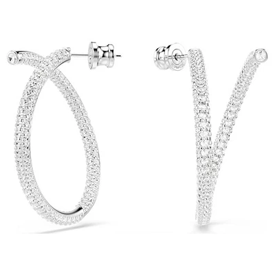 Boucles D’Oreilles Anneaux Ouverts Swarovski Dextera Plaqué Rhodium avec Cristaux Pavé – 3,5 cm. Color: blanc | Doucet Latendresse