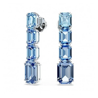 Swarovski Millenia Rhodium-Plated Blue Gradient Drop Earrings with Octagon-Cut Crystals – 4.5 cm. Color: white | Doucet Latendresse