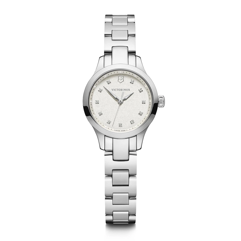 Montre Victorinox Alliance XS 28mm en Acier Inoxydable – Cadran Blanc Scintillant avec Marqueurs en Diamants | Doucet Latendresse