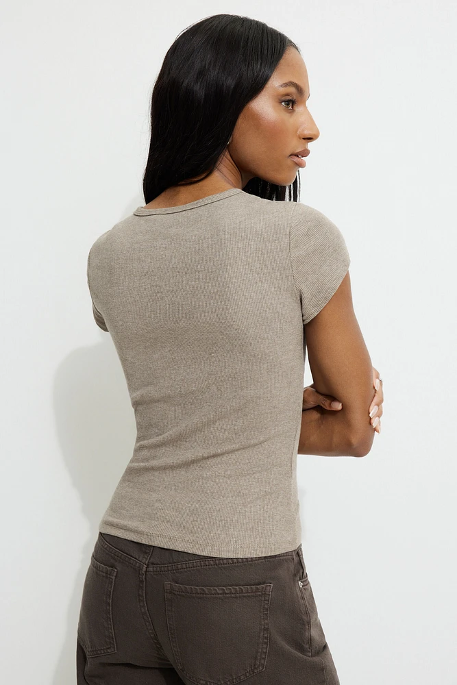 Olive Ribbed Hip T Shirt