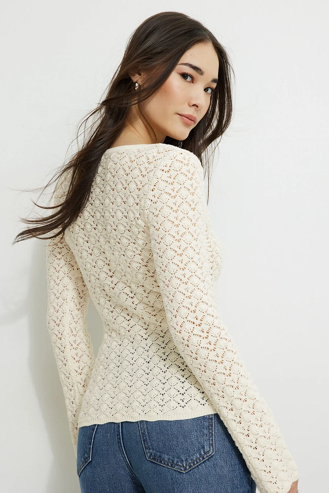 Cardigan crocheté à col en V