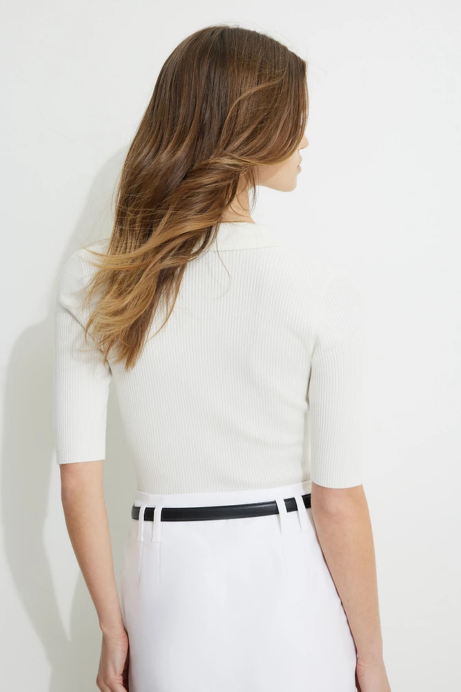 Ribbed Quarter Sleeve Polo Sweater