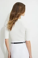 Ribbed Quarter Sleeve Polo Sweater
