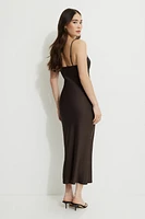 Robe maxi en satin à bordure dentelle Sage