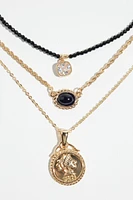 Ensemble de 3 colliers à médaillons et à perles de verre
