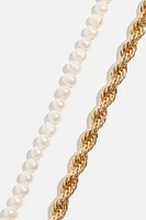 Ensemble de 2 colliers à corde torsadée et à perles