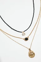 Ensemble de 3 colliers à médaillons et à perles de verre