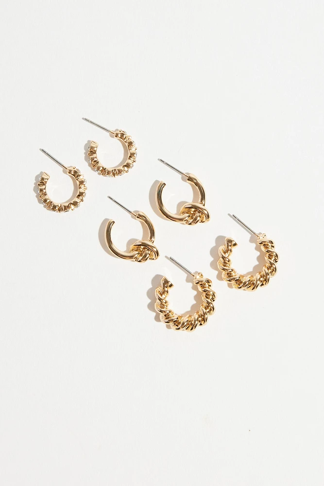 Ensemble de 3 paires d’anneaux d’oreilles noués
