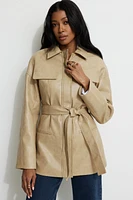 Blouson en faux cuir avec ceinture
