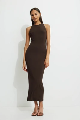 Robe maxi en jersey à dos nageur torsadé