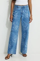 Mika Floral Mid Rise Relaxed Straight Leg Jeans